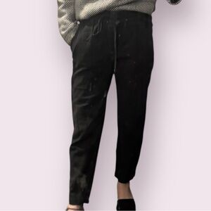 J.Crew Black Linen Blend Pull-On Tie Waist Pants 00 Elastic Waist Tapered Cuffed